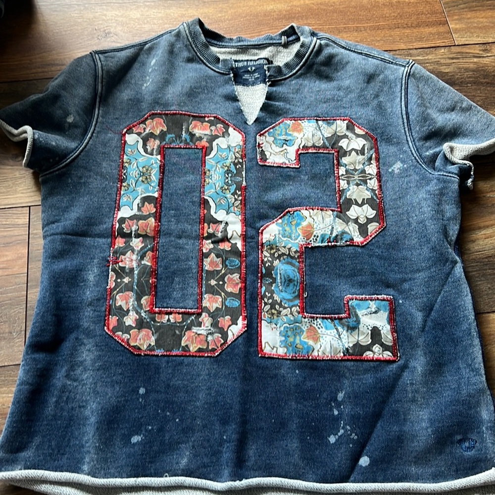 True Religion Faux Denim Embroidered Top